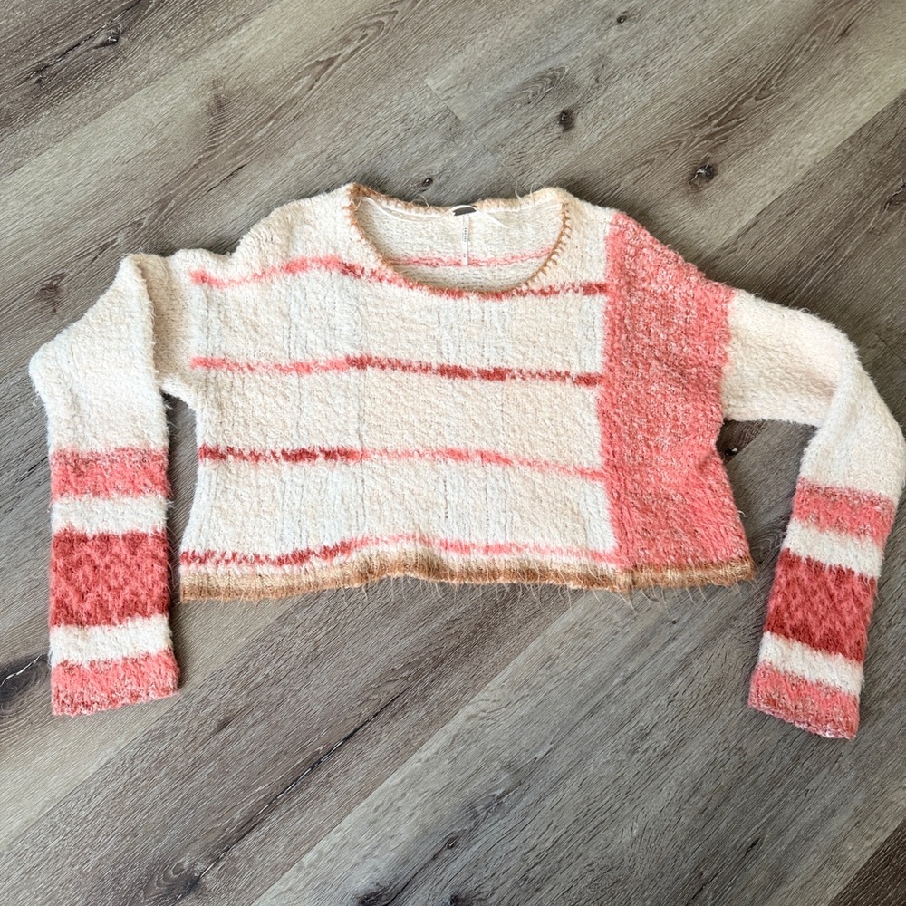 Free People Emerson Fuzzy Pullover  Pink and Cream